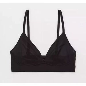 🎁NWOT Aerie Bra Womens S- SMOOTHEZ Mesh Sheer Lightweight Lounge Bralette Black